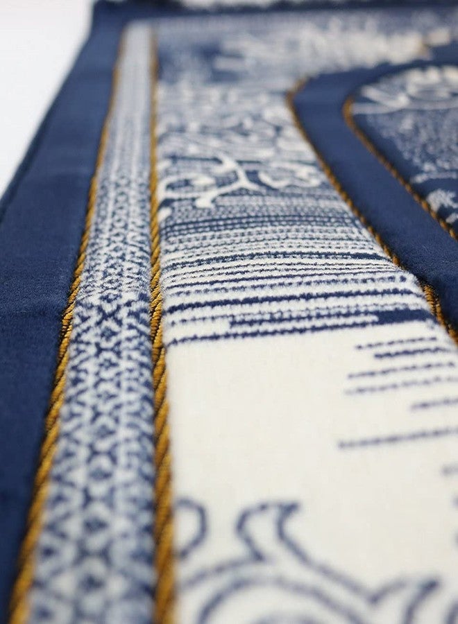 Modefa Prayer Mat | Turkish Velvet Muslim Prayer Rug Muslim Prayer Mat Islam | Soft Beautiful Prayer Rug Janamaz Sajjadah with Car Hanger | Classic Elegant Swirl (Navy Blue) - Image 5